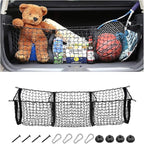 Cargo Net for Car, Expandable 3 Pocket Heavy-Duty Cargo Net Organizer, Black Mesh Storage Pocket with 4 Metal Carabiners Universal for Car, SUV, Pickup Truck, Van Trunk Bed