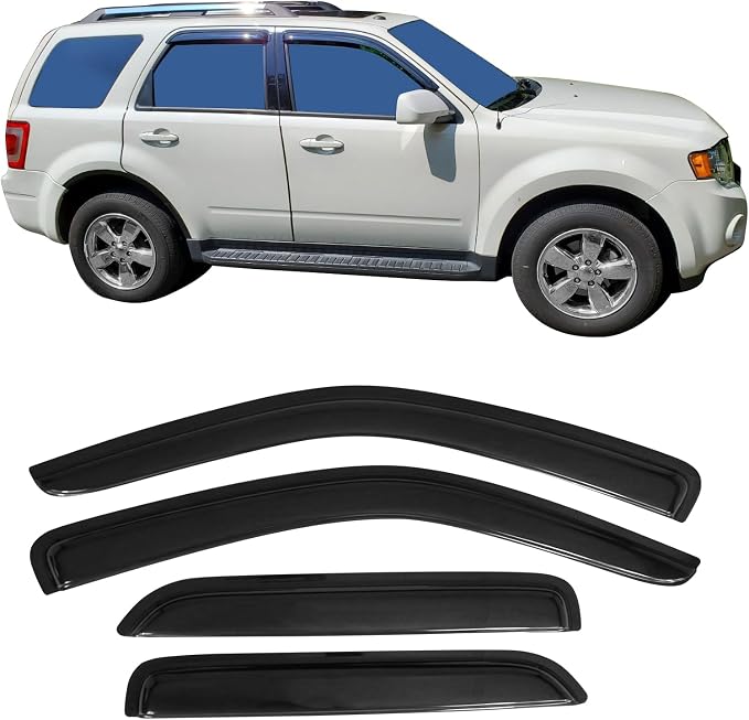 Fit 2001-2012 Ford Escape Slim Style Acrylic Smoke Tinted Window Visors |, 2008-2011 Mazda Tribute, 2005-2011 Mercury Mariner, Sun Rain Guards, Self-Adhesive, Vent Smoke 4Pcs