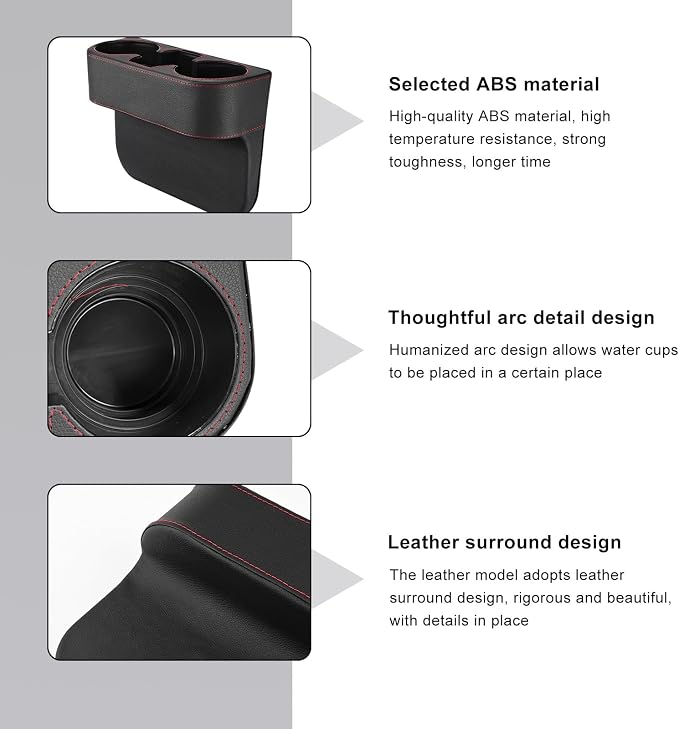 Car Seat Gap Filler Organizer, PU Leather Auto Front Seat Organizer Console Side Filler w/Cup Holder, Multifunctional Bottle Phone Holder Crevice Fillers for Most Car (Black)