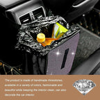 Car Trash Can, Bling Rhinestone Crystal Waterproof Hanging Garbage Bag for Car Interior, Oxford Leakproof Foldable Waste Organizer Trash Bin Universal for Most Vehicles (Light Pink)