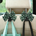 2PCS Car Seat Headrest Hooks, Cute Bow Vehicle Backseat Storage Hanger for Handbag Umbrella Coat, Automotive Seat Back Hook Holder Organizer Decor, Universal for Vehicles (Green Polka Dots)