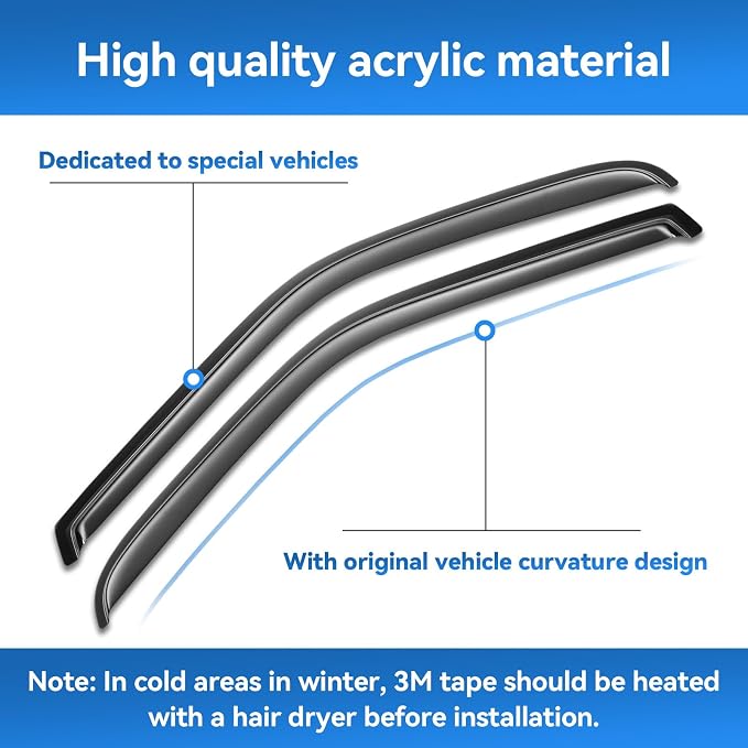 Window Rain Guards for 2014-2018 Chevy Silverado/GMC Sierra 1500 Crew Cab & 15-19 Silverado/Sierra 2500HD 3500HD, Window Visor Vent Wind Shade Deflector Shield Protector Sun, for Full-Size Cab Only