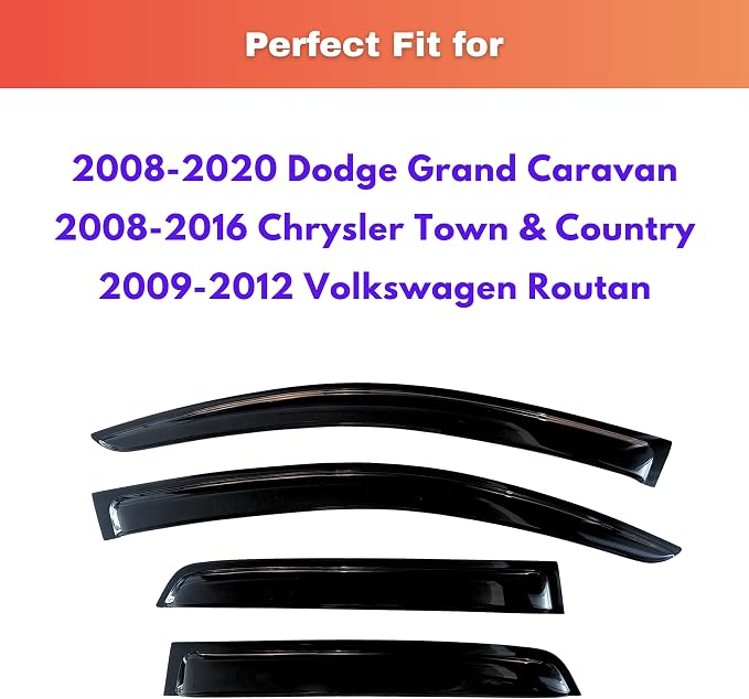 KPY Rain Guards Fit for 2008-2020 Dodge Grand Caravan, Out-Channel Window Visors Vent Wind Deflectors 4PC, Car Accessories for 2008-2016 Chrysler Town Country, 2009-2012 Volkswagen (VW) Routan