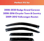 KPY Rain Guards Fit for 2008-2020 Dodge Grand Caravan, Out-Channel Window Visors Vent Wind Deflectors 4PC, Car Accessories for 2008-2016 Chrysler Town Country, 2009-2012 Volkswagen (VW) Routan