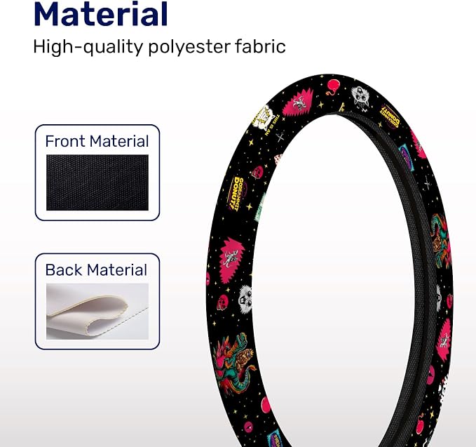 Neon Space Cat Adventure Steering Wheel Cover, Non-Slip Polyester Wheel Grip, Universal 15 Inch Car Accessory
