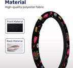 Neon Space Cat Adventure Steering Wheel Cover, Non-Slip Polyester Wheel Grip, Universal 15 Inch Car Accessory