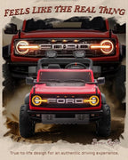 Ford Bronco 24V Ride on Toys for Boys & Girls, 2 Seater Kids Electric Car with Remote Control, Kids Ride on Truck with Rear Wheels Suspension, Led Lights, Safety Belt (24V, Red)