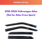 KPY Rain Guards Fit for 2018-2026 Volkswagen Atlas, Out-Channel Window Visors Vent Wind Deflectors 4PC, Car Accessories for 18-26 VW Atlas (Not for Atlas Cross Sport)