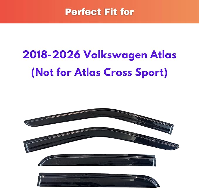 KPY Rain Guards Fit for 2018-2026 Volkswagen Atlas, Out-Channel Window Visors Vent Wind Deflectors 4PC, Car Accessories for 18-26 VW Atlas (Not for Atlas Cross Sport)