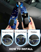 Purse Holder for Car, 2 Pack Heavy Duty Purse Hanger for Car, PU Leather Car Seat Hooks for Purses and Bags, Cute Blue Starry Sky Cat Headrest Organizer for Handbags & Backpacks