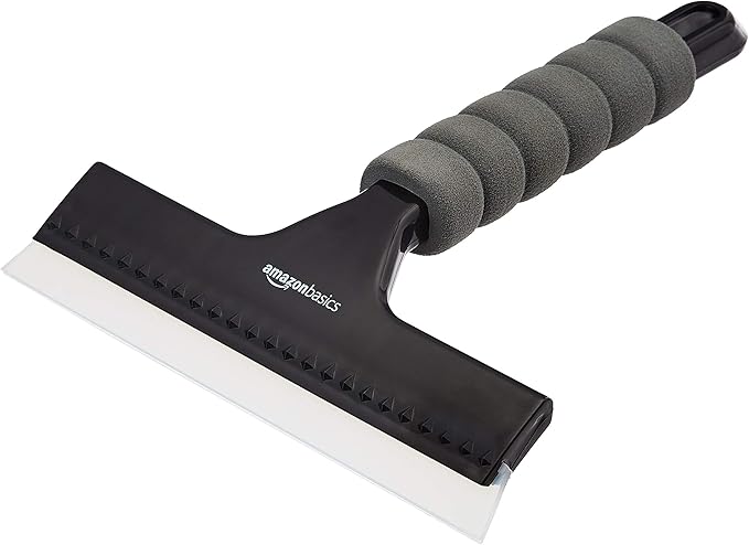 All-Purpose Window Squeegee with Handle for Car Windshield, Shower, Glass, Mirror Cleaning, Silicone Rubber Blade, Streak-Free Results, Lightweight, Black, 8-inch