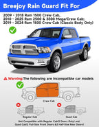 in-Channel Rain Guards Fit for Dodge RAM 2009-2018 Crew Cab/Dodge Ram 1500 Classic 2019-2024 Crew Cab, Window Rain Guards Visors Vent Visors Window Deflector Vent Shades Accessories