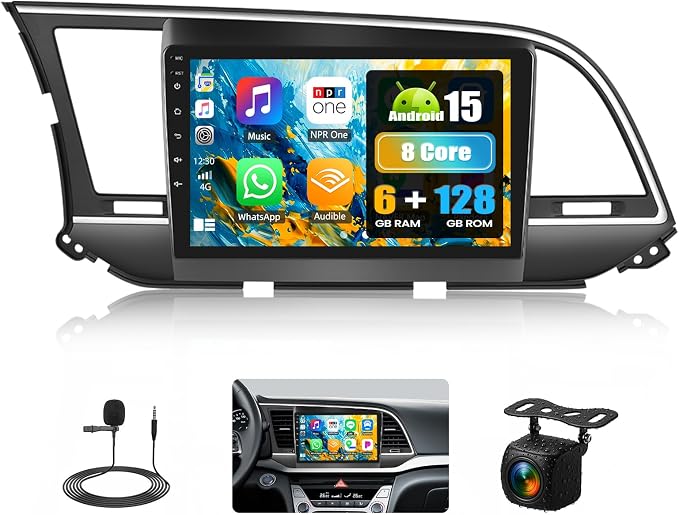 [6+128G] 8-Core Android 15 Car Stereo for Hyundai 2016-2018 with Wireless Carplay&Android Auto,9 Inch Car Radio with Mirror Link Bluetooth FM/RDS WiFi GPS SWC Dual USB+AHD Backup Camera