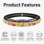 Colorful Daisy Steering Wheel Cover, Orange Floral Print Steering Wheel Cover Protector for Women, Ultra-Thin with Personalized Pattern Design, for Steering Wheel with a Diameter of 14.5"-15"