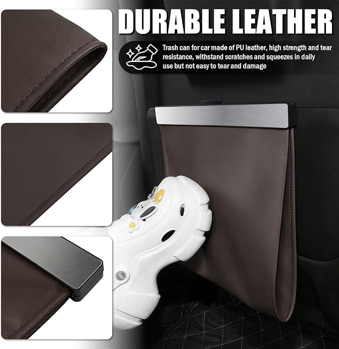 LED Car Trash Can Leak-Proof,Strong Magnetic Fast Closing Car Trash Bin as Cars Organizers and Storage,Cars Garbage Can with Automotive Trashs Bag for Backseat,Console,Door (Brown)