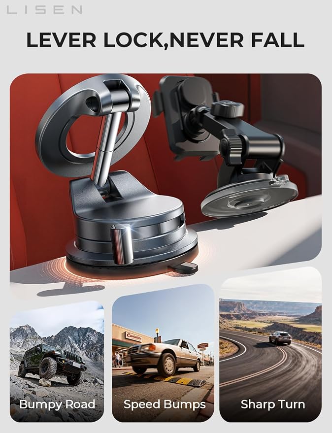 for Magsafe Car Mount, Magnetic Phone Holders for Your Car Vacuum, Phone Mount for Car Accessories for Women Men Jeep BMW, Suction Phone Holder Gifts Kits, for iPhone 17 Pro Max 16 15 14 13 12