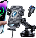 Wireless Car Charger, 15W Fast Charging Auto-Clamping Car Mount Universal Hands-Free Car Charger Mount for Dash Windshield Air Vent Compatible with iPhone 15/14/13/12, Samsung S23/S22/S21 Black