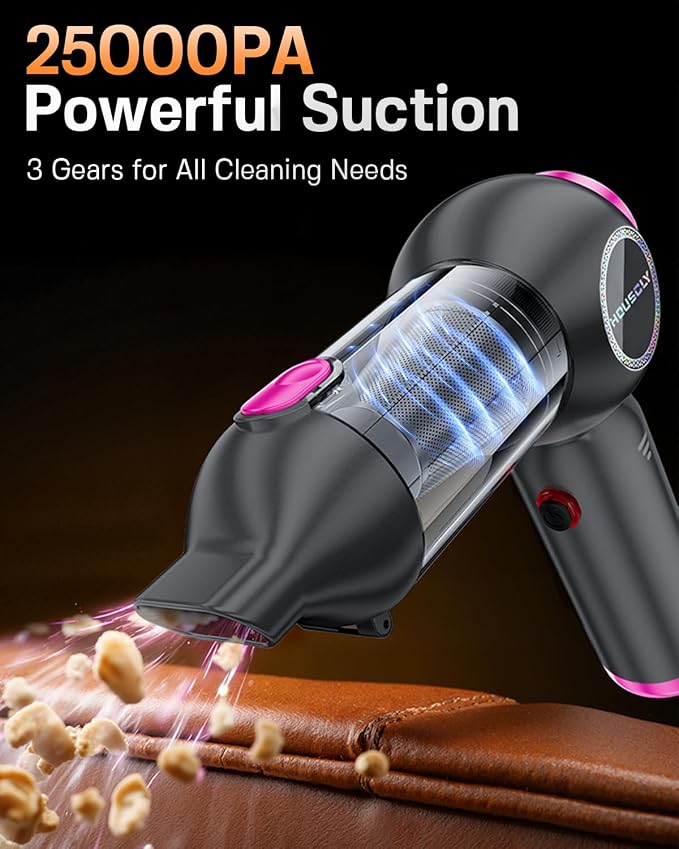 Handheld Car Vacuum Portable Cordless 25000Pa High Power Small Mini Hand Vacuum Rechargeable 4-in-1 Wireless Handheld Vac for Car Office Desktop Home Cleaning Ideal Gifts for Men & Women