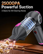 Handheld Car Vacuum Portable Cordless 25000Pa High Power Small Mini Hand Vacuum Rechargeable 4-in-1 Wireless Handheld Vac for Car Office Desktop Home Cleaning Ideal Gifts for Men & Women