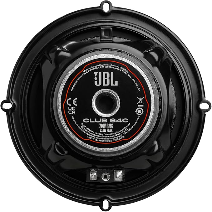 Club 64C - 6-1/2" (160mm) Two-Way Component Speaker System, 70W RMS, 210W Peak, Sensitivity (@ 2.83V): 92dB, Frequency Response: 55Hz – 20kHz, Nominal Impedance: 3.0 ohms