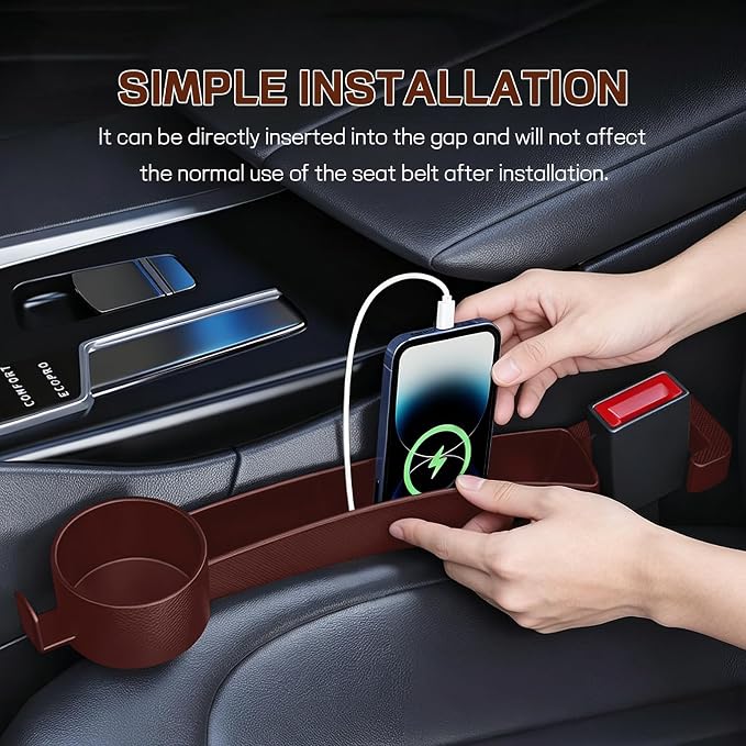 2PCS Car Seat Gap Filler Organizer, Multifunctional Vehicle Seat Side Gap Filler with Organizer & Cup Holder, Automotive Seats Crevice Stopper Gaps Plug, Universal Car Accessories (Red)