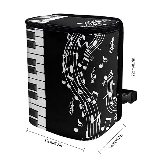 Music Note Piano Key Print Car Trash Can with Lid, Leak Proof Auto Trash Bag Hanging Vehicle Garbage Can Multipurpose Storage Container for Back Seat Road Trip