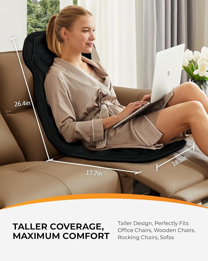 Back Massager with Heat, Vibration Massage Chair Pad, Heated Seat Cushion for Desk Workers, Office Chairs, Couches & Recliners, 8 Motors, 4 Zones, 4 Timer, Gifts for Men Women, Vibration Only