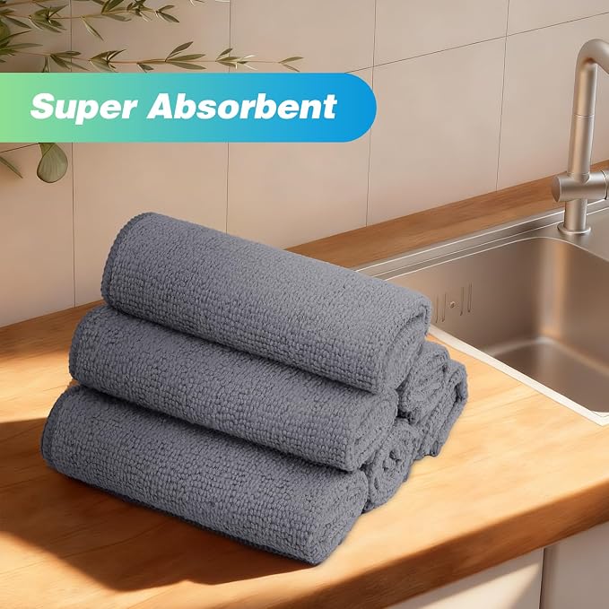 Grey Microfiber Cleaning Cloth, 24 Pack Absorbent Cleaning Rags, Lint-Free, Streak-Free Cleaning Towels for Car Kitchen House, 12"X11"