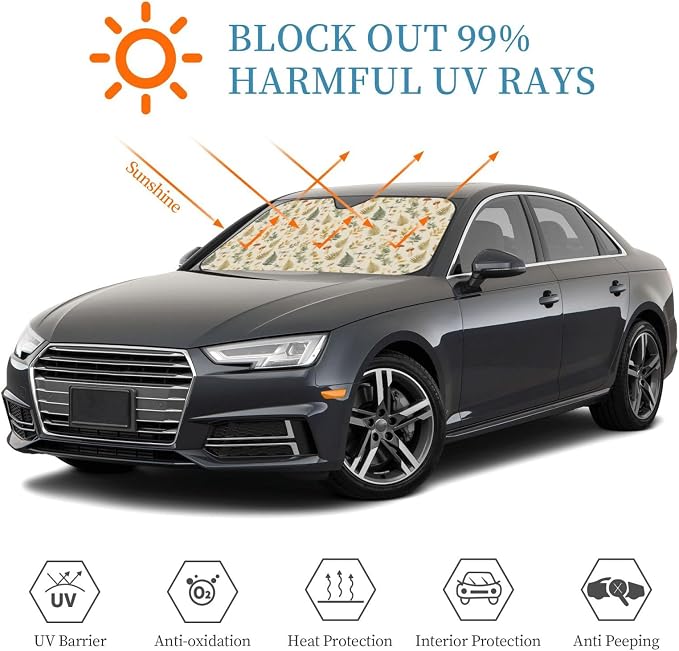 Windshield Sun Shade Mushroom Botanical Leaf Vintage Car Front Window Sunshade Cover for Truck SUV Blocks UV Rays Automotive Visor Interior Protector 51 x 27.5 inch