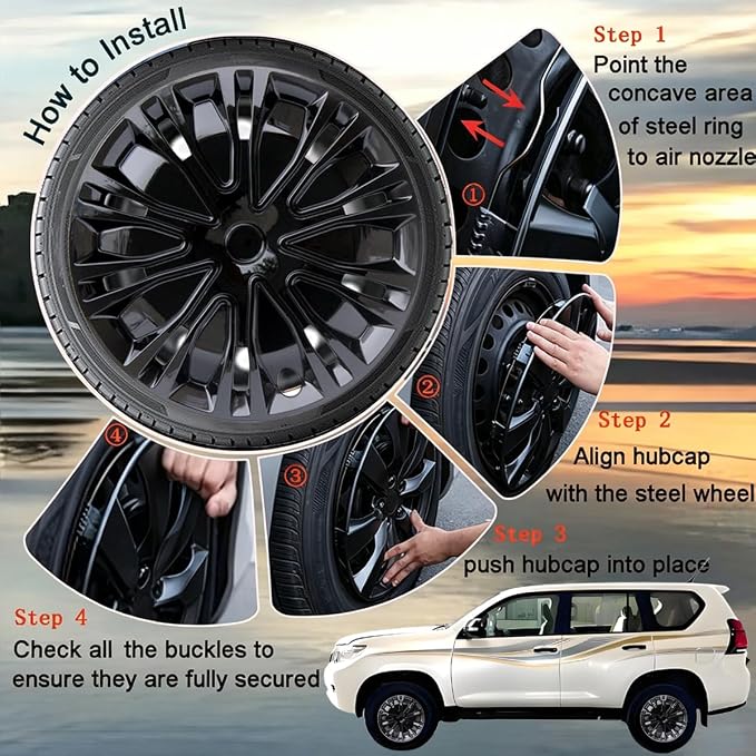 Hubcap Wheel Cover Replacement R17 Hub Caps Universal-Fit Steel Wheel Rim Cover ABS Material Exterior Accessories for Car Truck SUV -Set of 4（17-inch，Black）