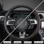Car Steering Wheel Cover for Ford Escape,Explorer,Fusion,Focus,Bronco,Transit,Edge(Diamond Quilted - Black+Red- Standard Size)