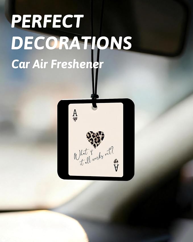 Leopard Print Orange Car Air Freshener 4 Pcs, Inspirational Cheetah Lips Lucky 8 Ball Square Hanging Air Freshener for Closet Drawer Books, Girly Y2k Car Accessories Mirror Decor for Women