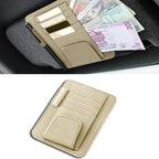 Car Sun Visor Organizer, Multifunctional Auto Visor Document Holder with Sunglasses Clip, Universal Car Interior Accessories Organizer for Drving License, Card, Pen (Beige)