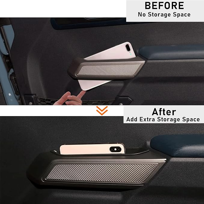 Door Handle Storage Box Container for Ford Bronco 2021 2022 2023 2024 2025 Car Interior Accessories, ABS Front and Rear Door Side Armrest Phone Pocket Organizer Insert Glove Pallet 4PCS