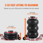 Air Jack, 3 Ton/6600 lbs Triple Bag Air Jack, Air Bag Jack Lift Range 5.9"-15.75", Airbag Jack with Adjustable Long Handle, 3-5 S Fast Lifting for Car, Auto Shop, Garage