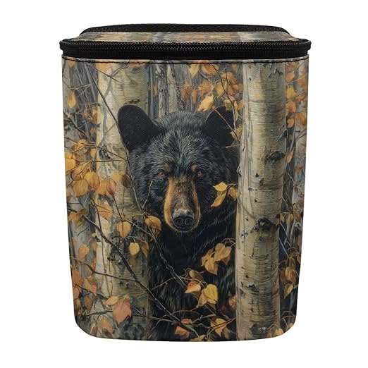 Bear Hunting Camo Print Car Trash Can with Lid, Leak Proof Auto Trash Bag Hanging Vehicle Garbage Can Multipurpose Storage Container for Back Seat Road Trip