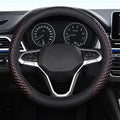 Coverado Nappa Leather Steering Wheel Cover Universal 14-15 Inch Anti-Slip Breathable Steering Wheel Protector Luxury Auto Decor for Men Women Redline