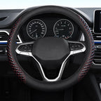 Coverado Nappa Leather Steering Wheel Cover Universal 14-15 Inch Anti-Slip Breathable Steering Wheel Protector Luxury Auto Decor for Men Women Redline