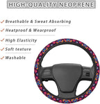 Neon Magic Mushrooms Skull Steering Wheel Covers Anti-Slip Elasticity Car Accessories Steering Wheel Protector Universal 15 Inch for Cars SUV Vehicle Truck