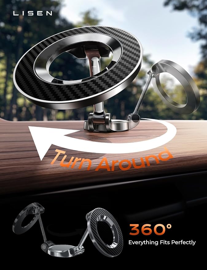 for MagSafe Car Mount for iPhone 17 Pro Max [24 Strong Magnets] Magnetic Phone Holder for Car Dashboard Magnet Phone Mount Car Cell Phone Holder for iPhone 17 Pro Max 16 15 14 13, Carbon Fiber