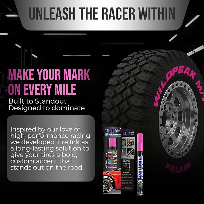 Color Tire Paint Pen - Waterproof Permanent Paint Pens for Car Wheels Lettering | Car Wash Safe and Durable | Made in Japan (Pink, 1 Pen)