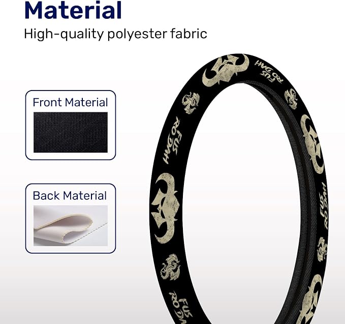 Black Fantasy Dragon Steering Wheel Cover, Polyester Car Wheel Grip, Universal 15 Inch for Cars SUVs Trucks
