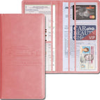 Car Accessories Registration and Insurance Holder, Leather Essential Card Magnetic Shut Vehicle Glove Box Organizer Case for Auto Driver License Document Truck Motorcycle Boat - Pink