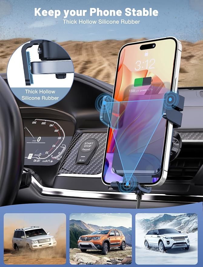 Wireless Car Charger, Auto-Clamping Car Mount 15W/10W/7.5W Fast Charging Air Vent Car Phone Mount Compatible with iPhone 15/14/13/13 Pro/12 Pro Max/12 pro/12/11/10 Series, Samsung Galaxy Series