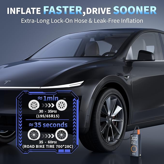 Tire Inflator Portable Air Compressor, Smart Dual Hose System, Auto Air Pump for Car Tires, Bike,Bicycle, Motorcycles,Electric Pump with LED Light & Digital Pressure Gauge