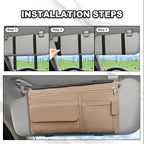 Car Sun Visor Storage Bag, Soft Leather Surface Organizer, Scratch-Resistant Auto Sunshade Organizer Bag, Can Store ID Card, Eyeglasses, Pen, Driving License etc (Beige)