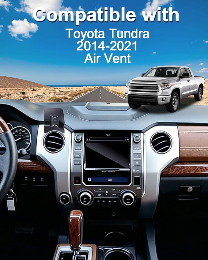 PZK Car Phone Mount for Toyota Tundra 2014-2021 Accessories Custom Air Vent | Magnetic Car Phone Holder with 15W Fast Wireless Charger Hands Free 360° Rotation Fixed Clip Magsafe Cell Phone Cradles