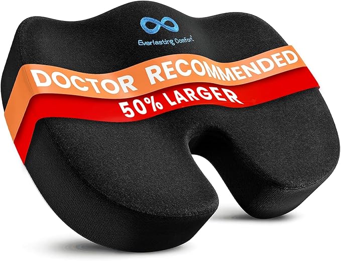 Doctor Recommended Memory Foam Seat Cushion for Office Chairs & Car - Ergonomic Office Desk Accessories - Cushions for Tailbone Pain Relief, Sciatica (Black, X-Large)