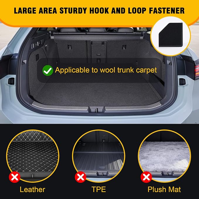 4PCS Car Trunk Organizer Blocks with Hook and Loop Fastener, Automotive Tidy Storage Organisation Accessories for Truck, SUV, Sedan, Available to Wool Carpet (Black)