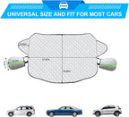 Car Windshield Snow Cover with Side Mirror Cover, 4 Layers Winter Frost Protection for Any Weather, Windscreen Covers with Magnetic Edges, Front Window Automotive Covers for Car SUV Trucks